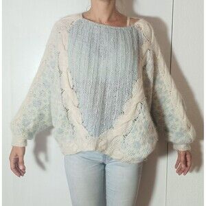 VTG 80'-90's Chunky Cable Knit Sweater Women M mohair Lambswool Pastel Cottage